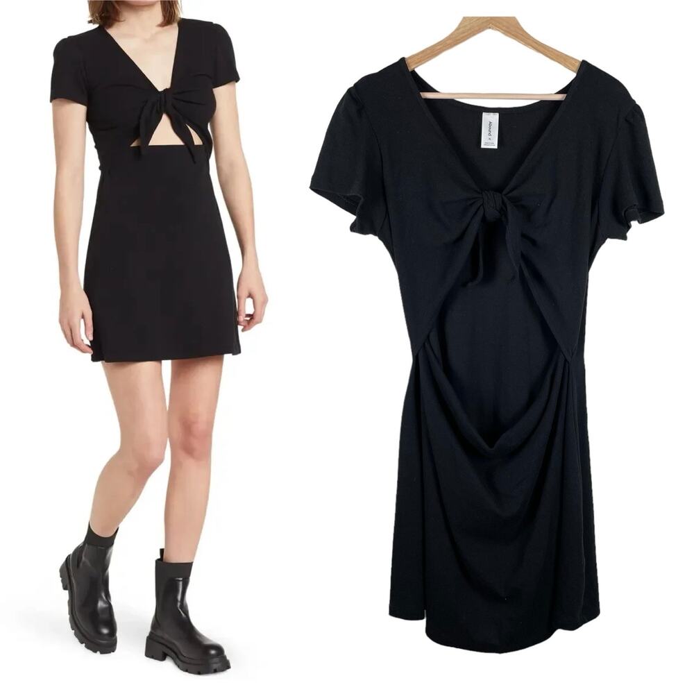 Abound Tie Front Rib Knit Mini Dress In Black Size XL NWOT Going Out Cut Out